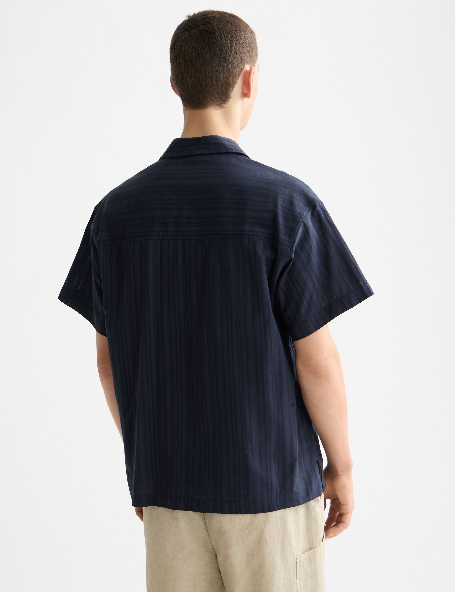 Structured-stripe short-sleeved shirt