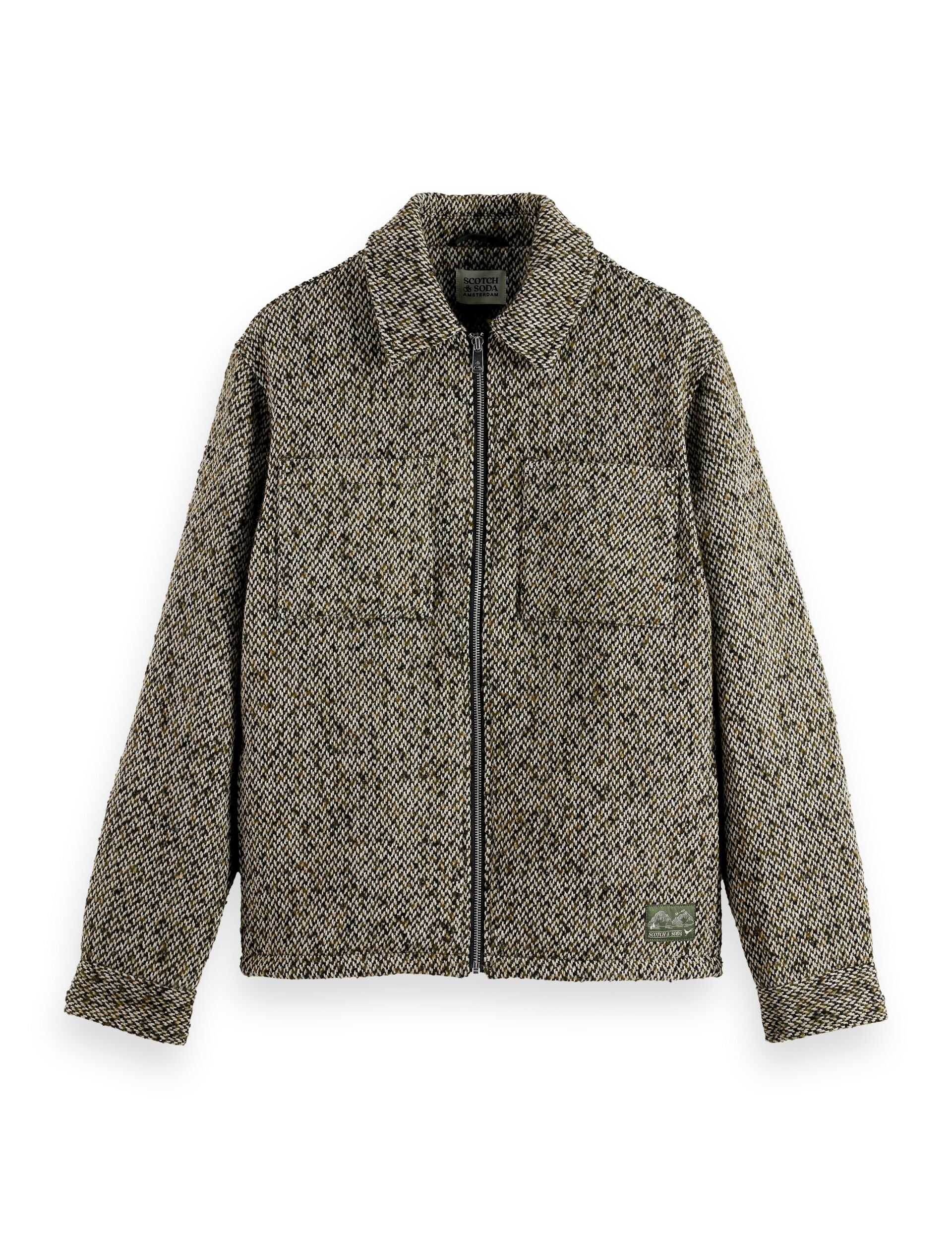 Multicoloured tweed wool-blend overshirt