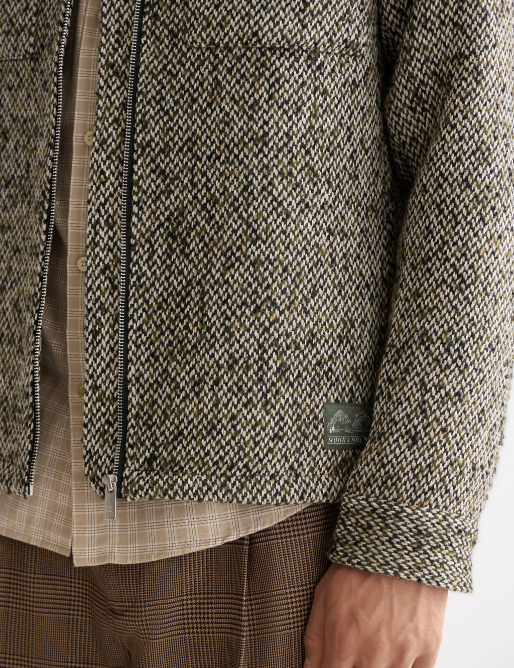 Multicoloured tweed wool-blend overshirt