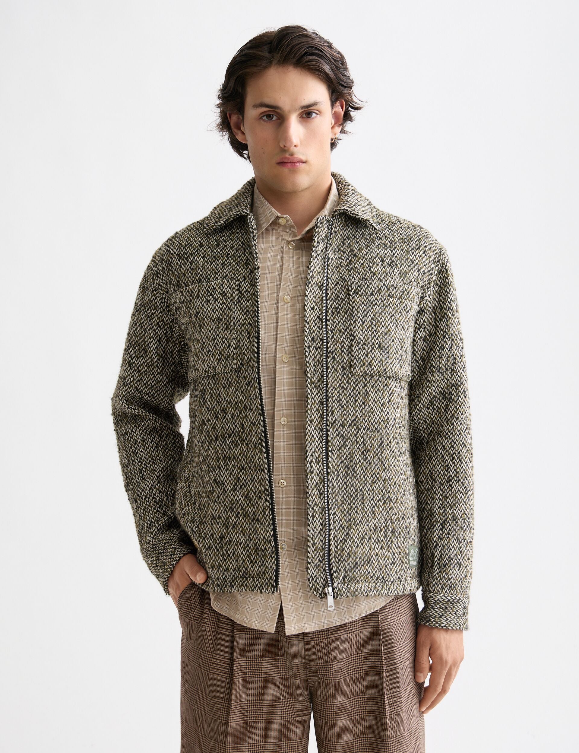 Multicoloured tweed wool-blend overshirt