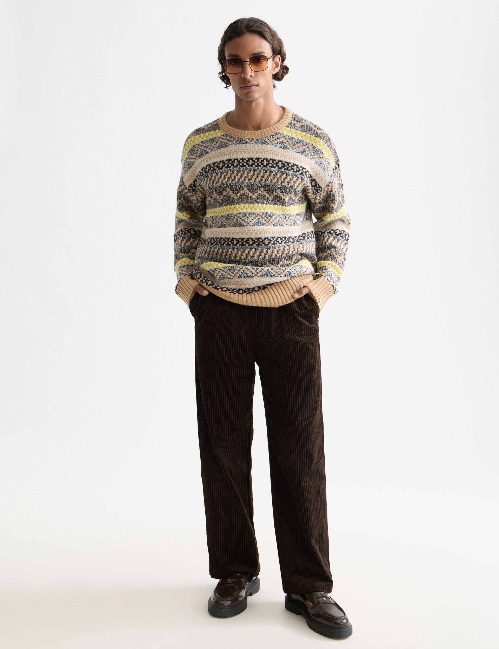 Jacquard dropped shoulder crewneck
