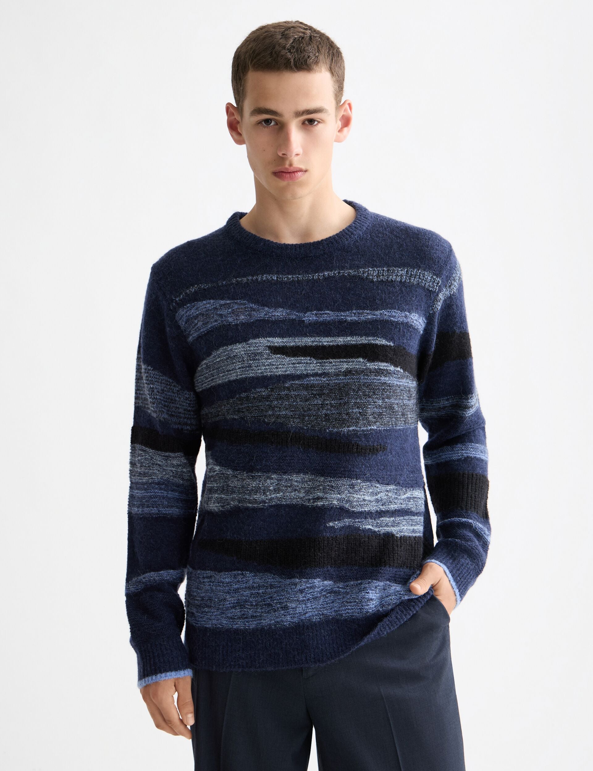 Fluffy alpaca wool blend crew neck