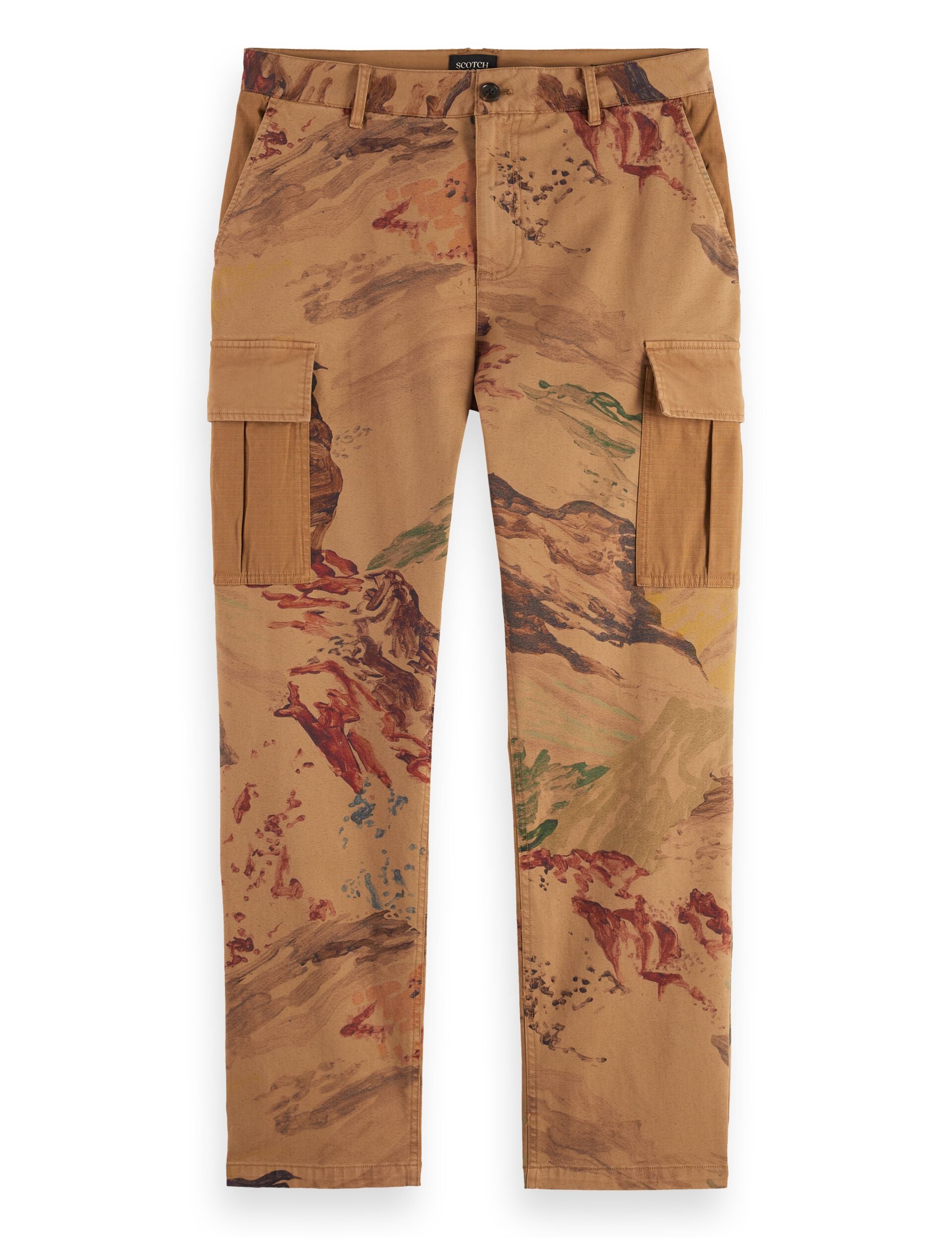 Harper-Printed garment-dyed cotton blend loose tapered cargo