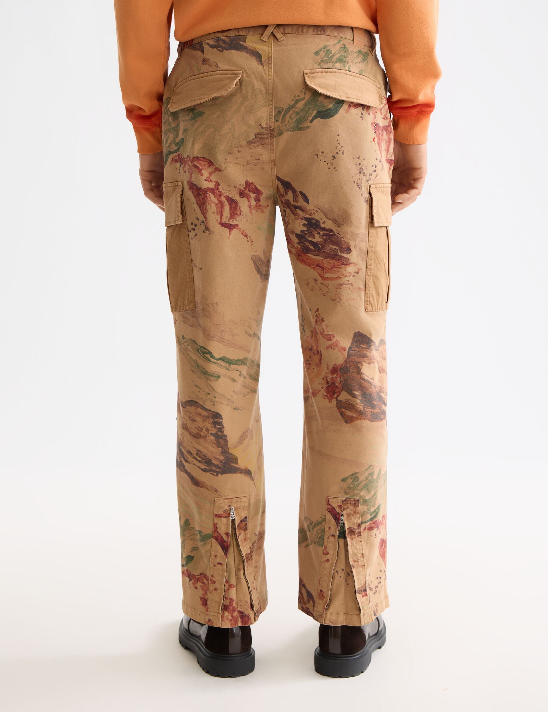 Harper-Printed garment-dyed cotton blend loose tapered cargo