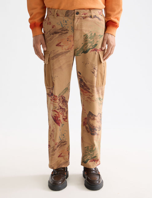 Pantalon cargo ample fuselé en mélange de coton teint en pièce et imprimé Harper