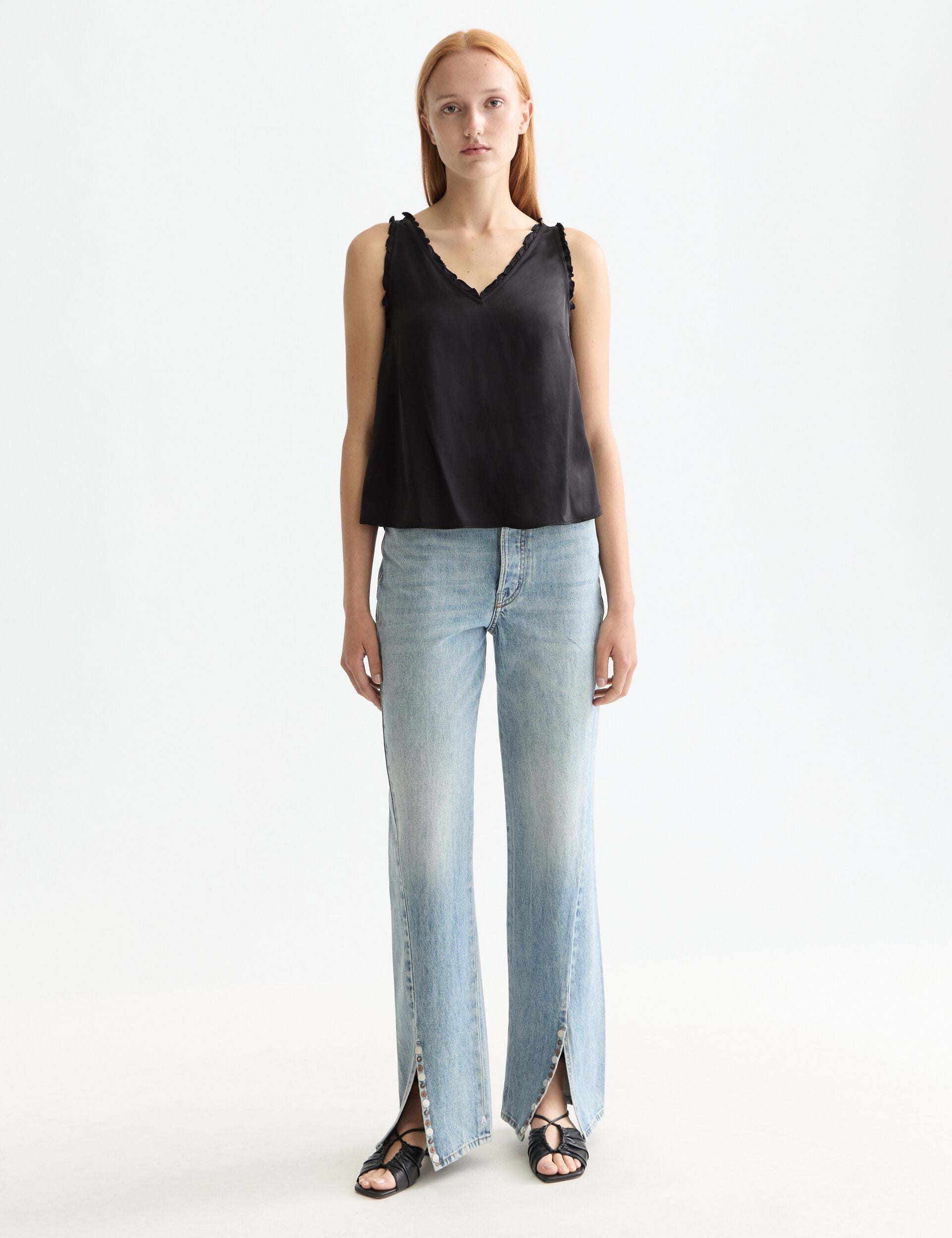 V-neck ruffle tank
