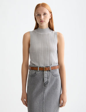 Metallic pointelle knitted tank