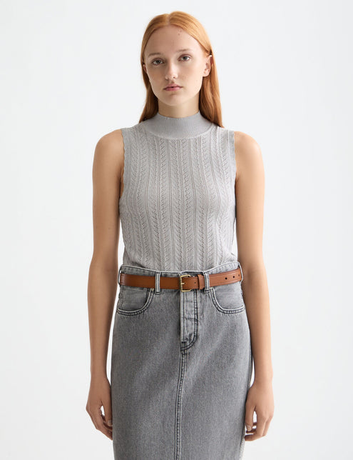 Metallic pointelle knitted tank