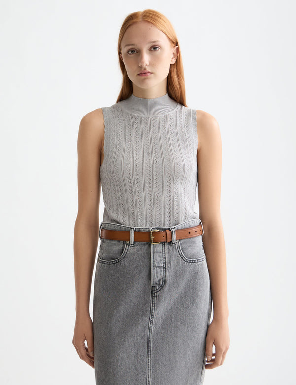 Metallic pointelle knitted tank