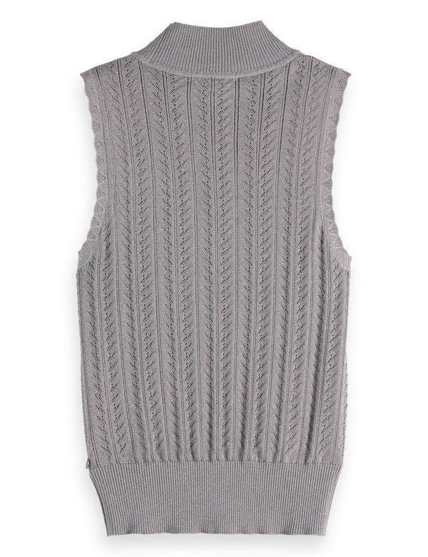 Metallic pointelle knitted tank