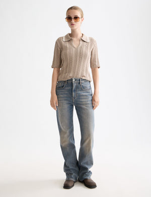Pointelle collared knitted polo