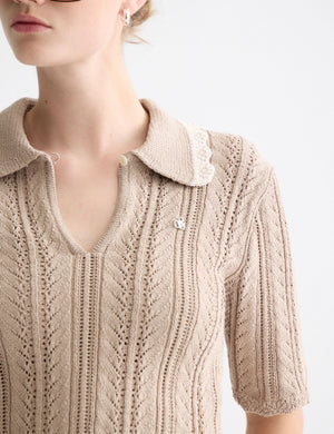 Pointelle collared knitted polo