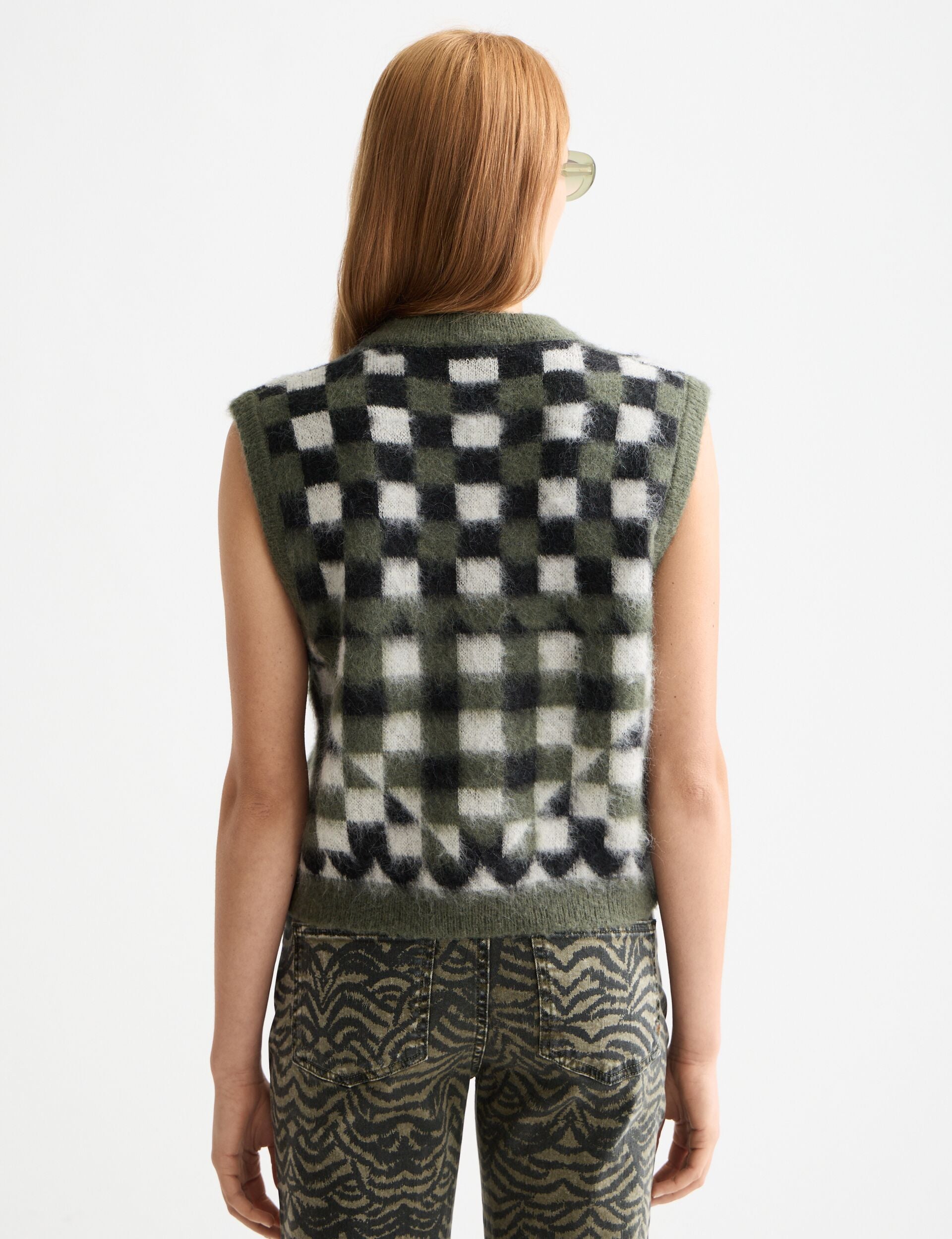 Fuzzy jacquard spencer