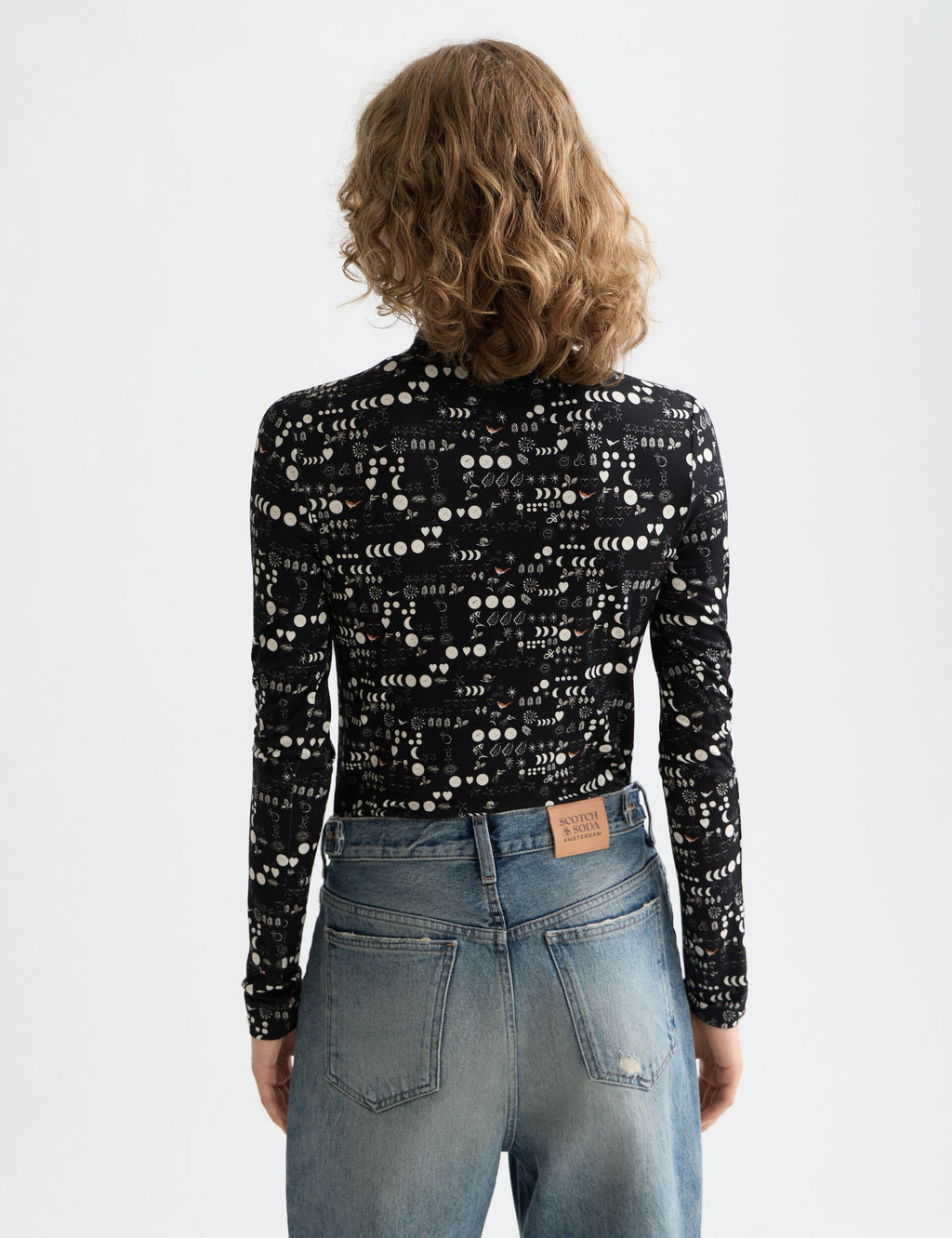 All over printed mock neck long sleeve T-shirt