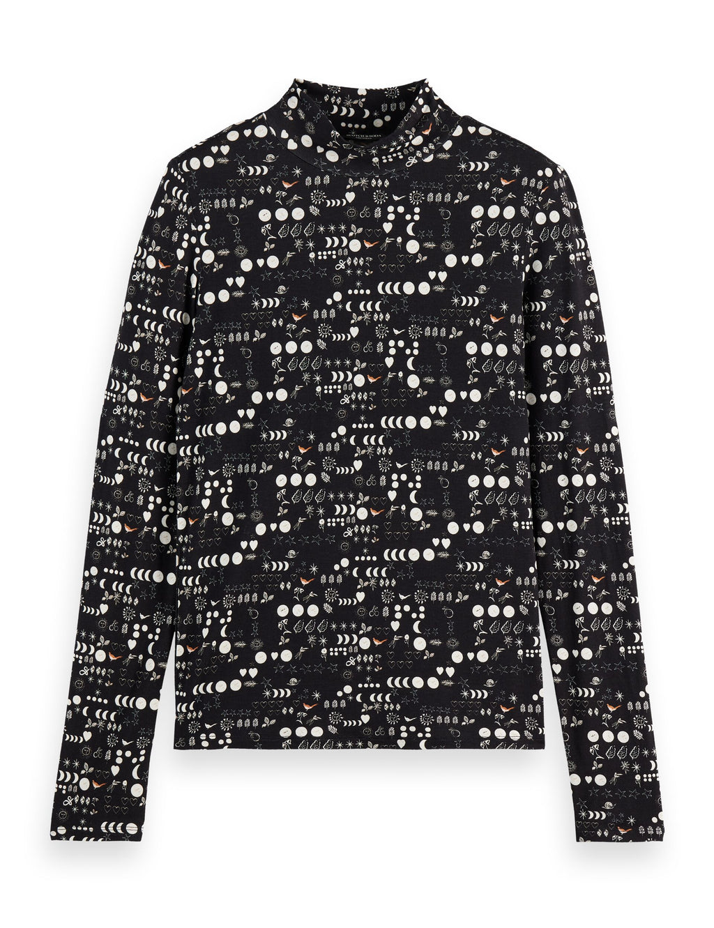 All over printed mock neck long sleeve T-shirt