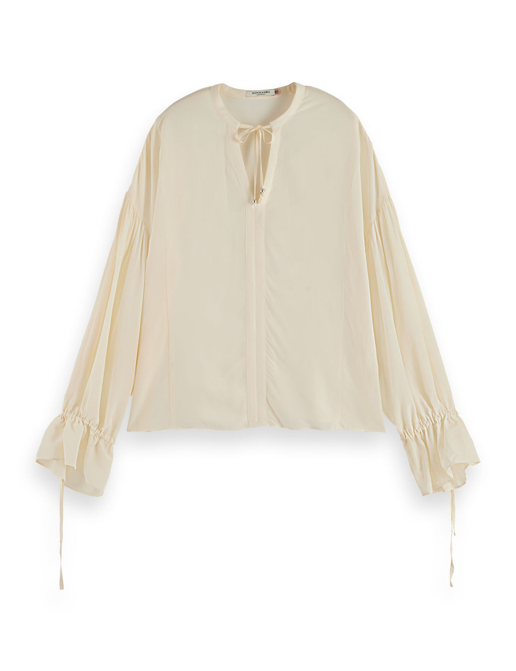 Beige blouse with long sleeves on a white background
