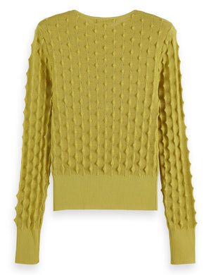 Slash neck textured stitch pullover