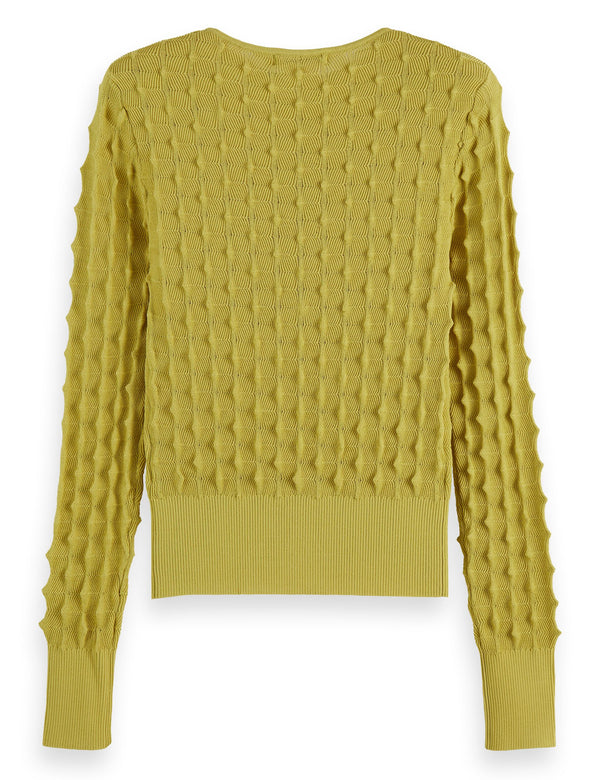 Slash neck textured stitch pullover