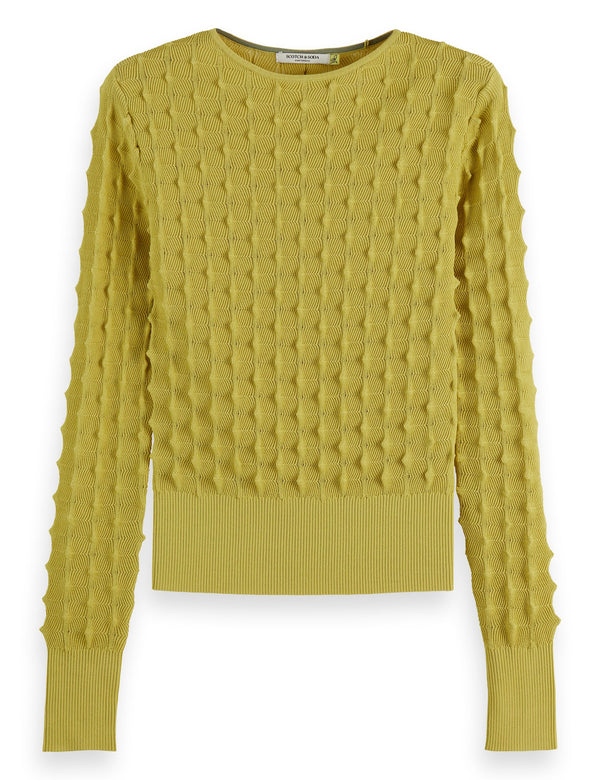 Slash neck textured stitch pullover