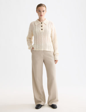 Cable stitch polo neck pullover