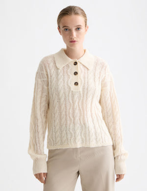 Cable stitch polo neck pullover