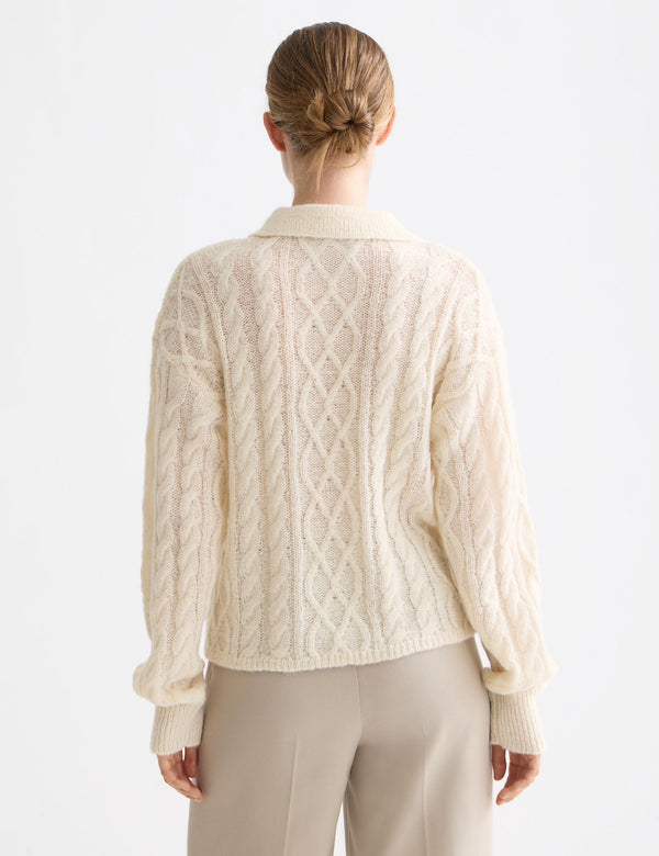 Cable stitch polo neck pullover