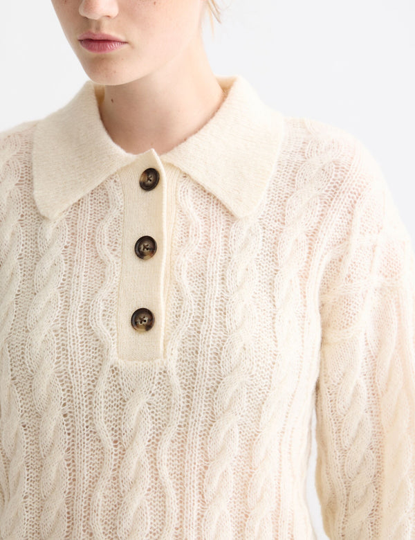 Cable stitch polo neck pullover