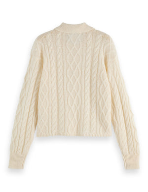 Cable stitch polo neck pullover