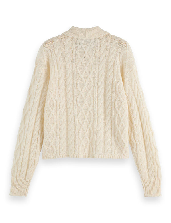 Cable stitch polo neck pullover