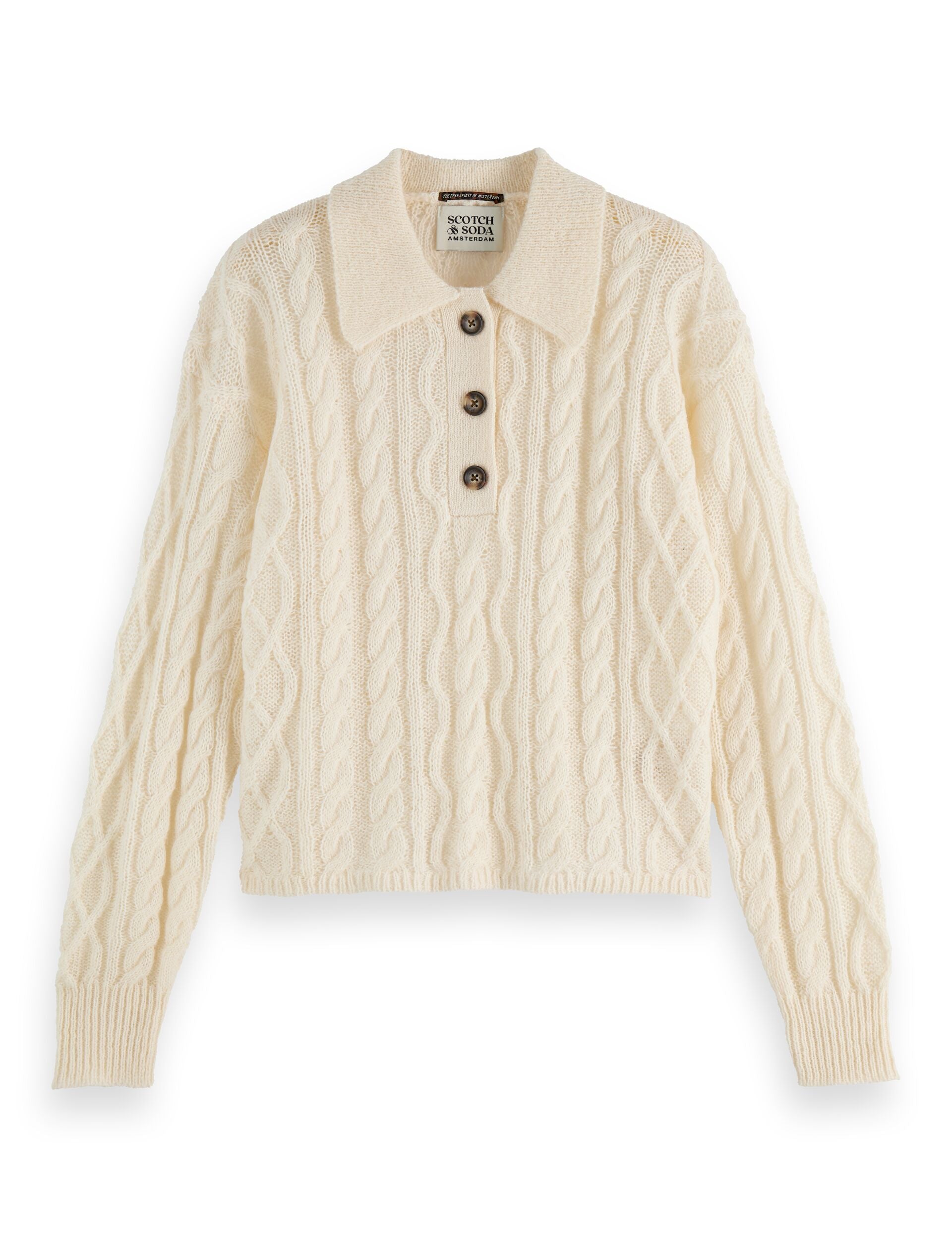 Cable stitch polo neck pullover