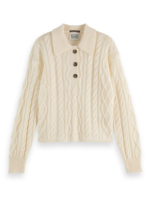 Cable stitch polo neck pullover