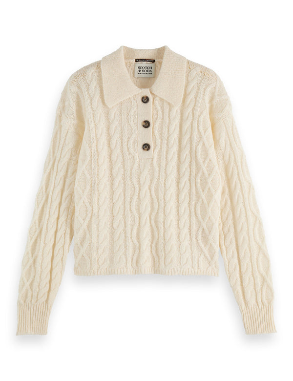 Cable stitch polo neck pullover