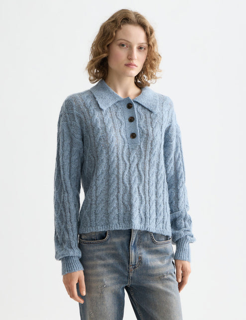 Cable stitch polo neck pullover