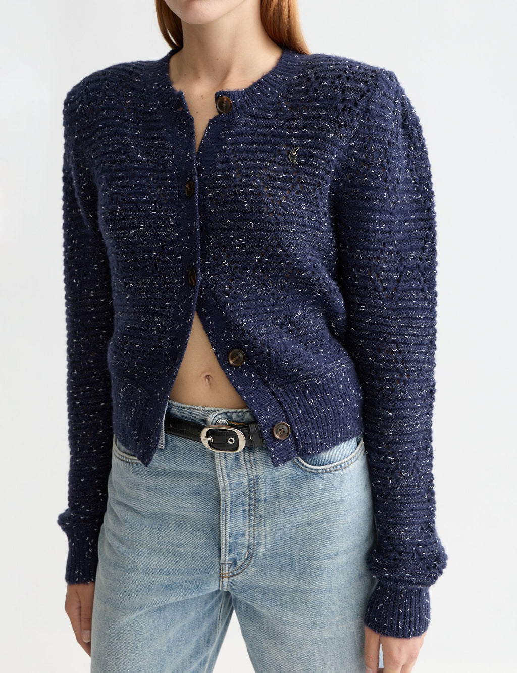 Metallic crew neck cardigan