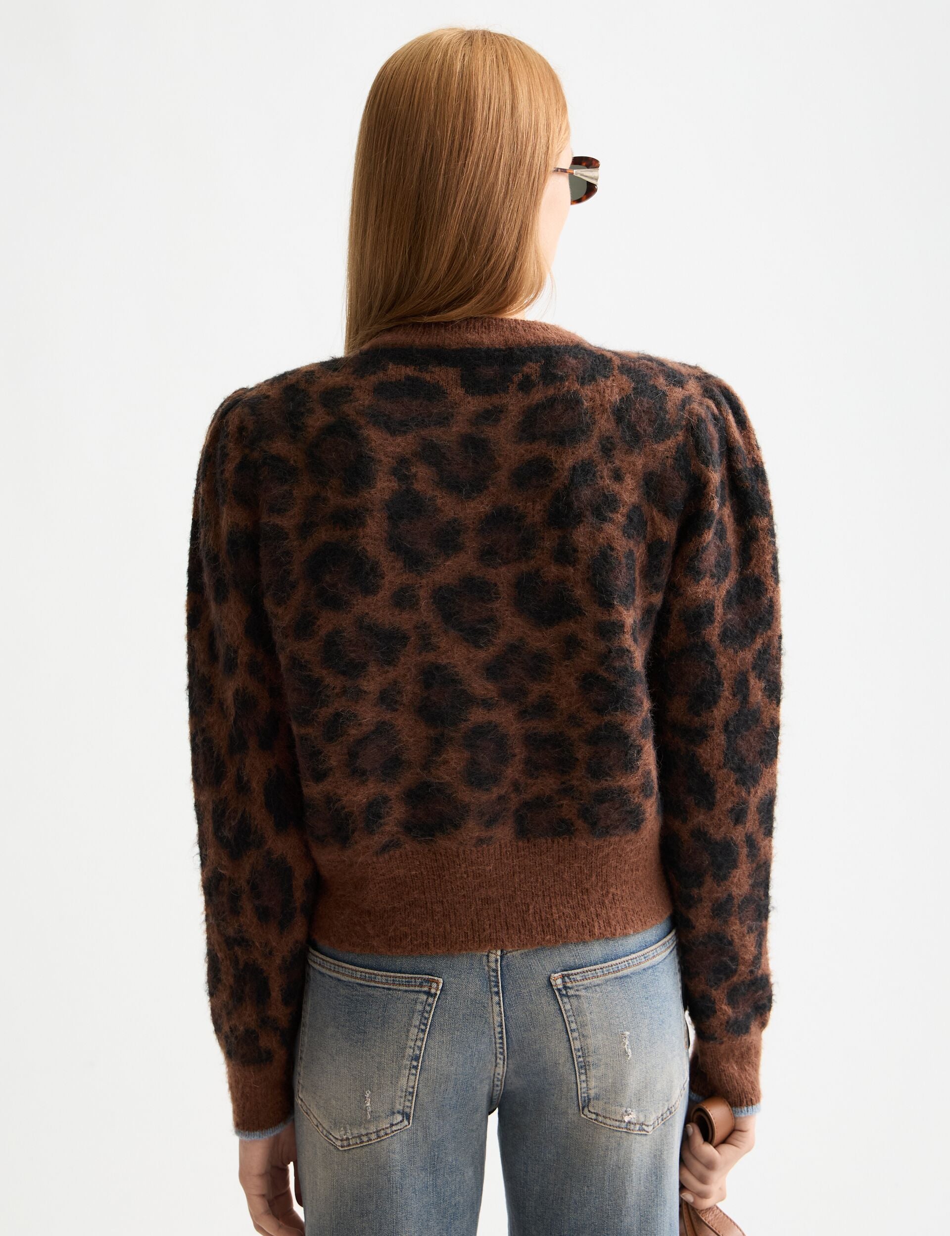 Fuzzy jacquard cardigan