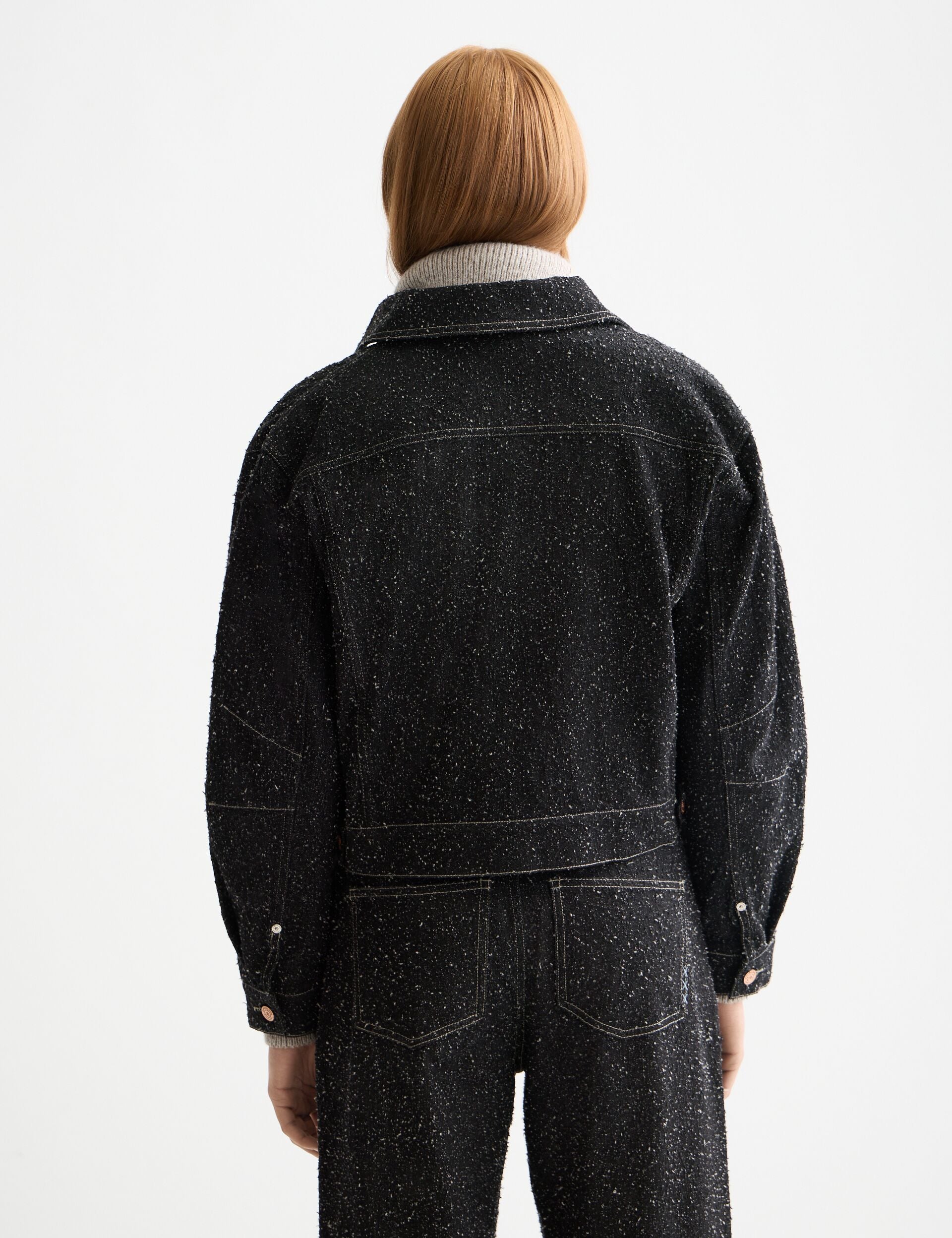 Black denim textured oversized jacket — Black Snow