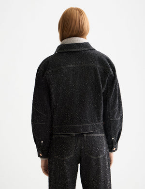 Black denim textured oversized jacket — Black Snow