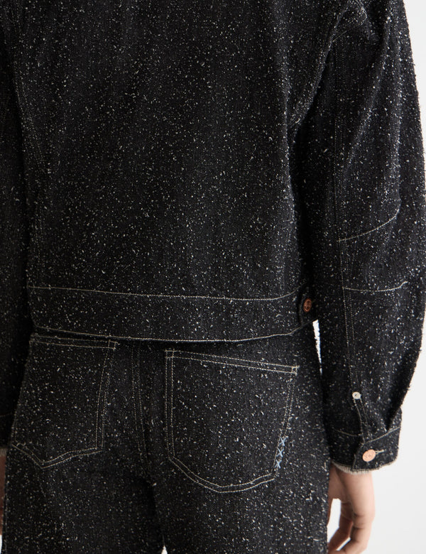 Black denim textured oversized jacket — Black Snow