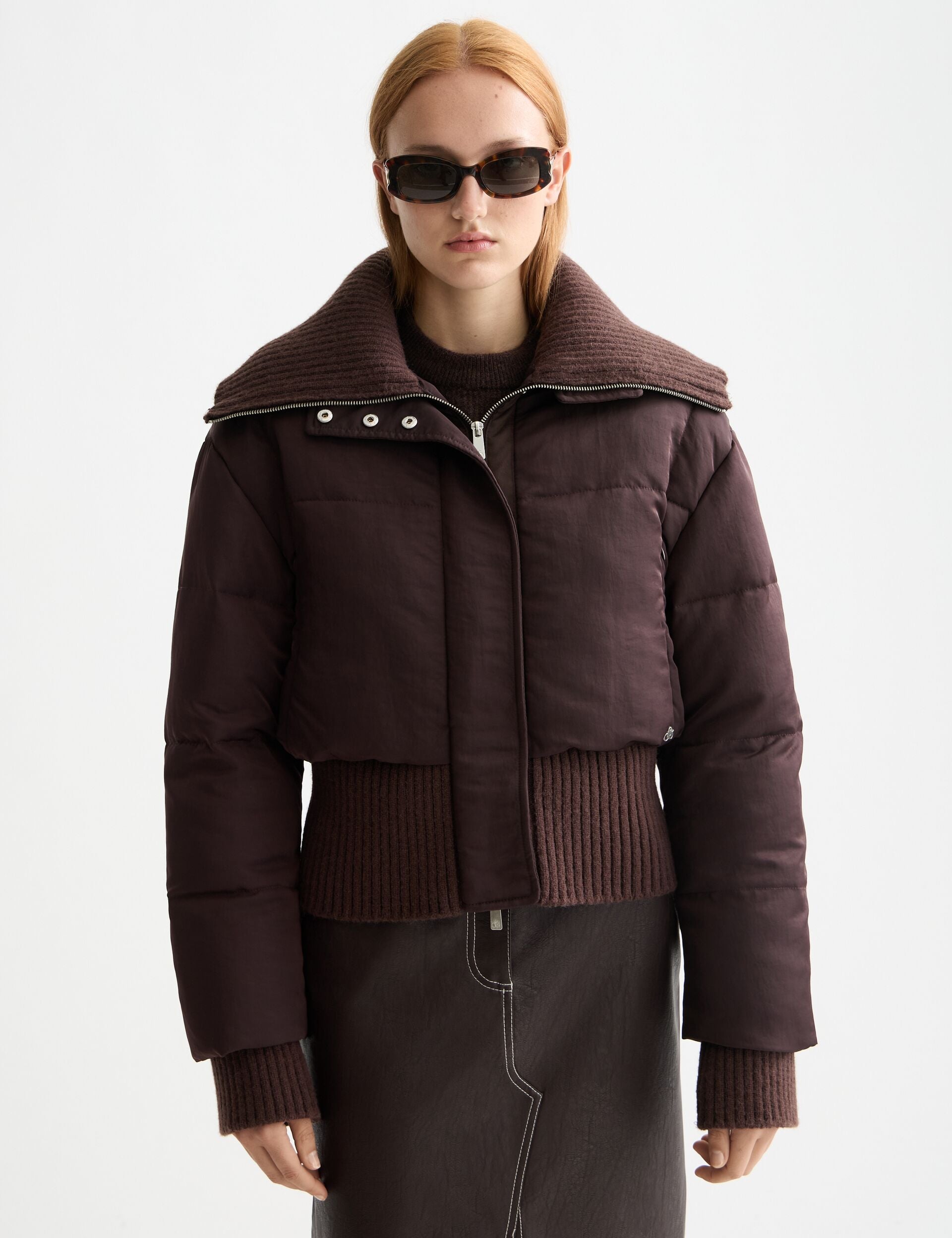 Aviator collar puffer jacket