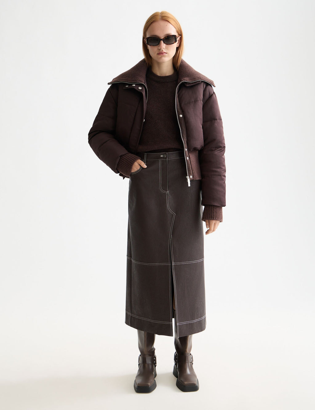 Faux Leather midi skirt with front slit
