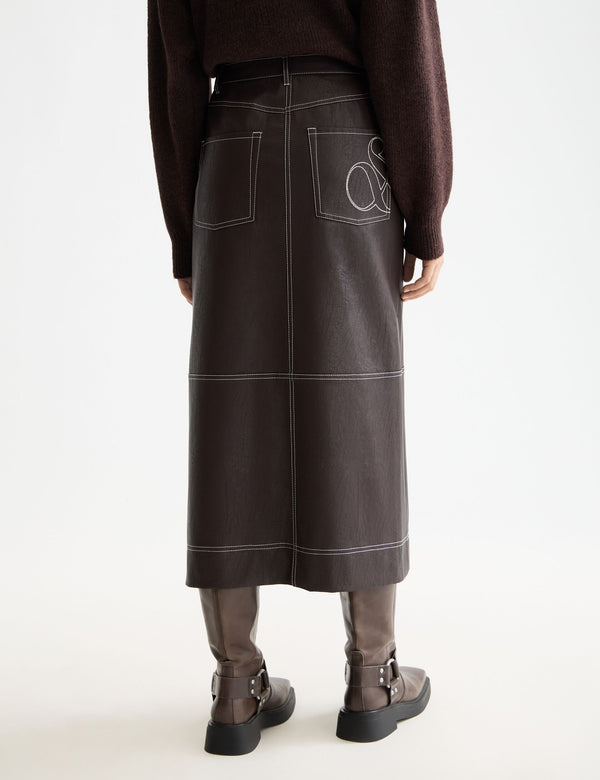 Faux Leather midi skirt with front slit