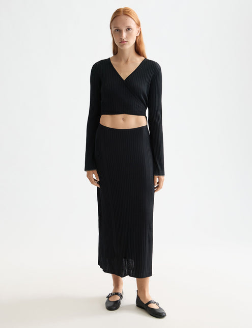 Rib knitted wrap dress