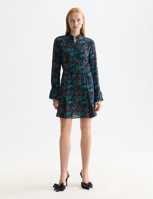 robe mini imprimée à manches longues