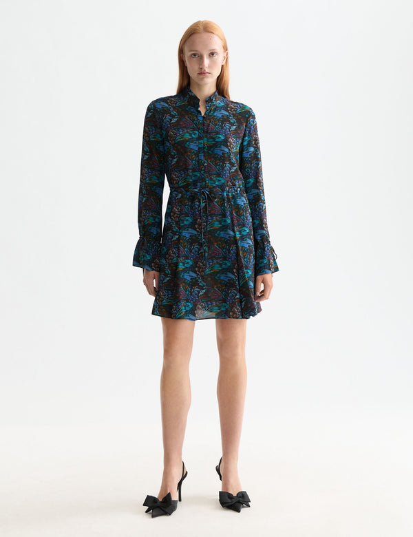 Printed long sleeve mini dress