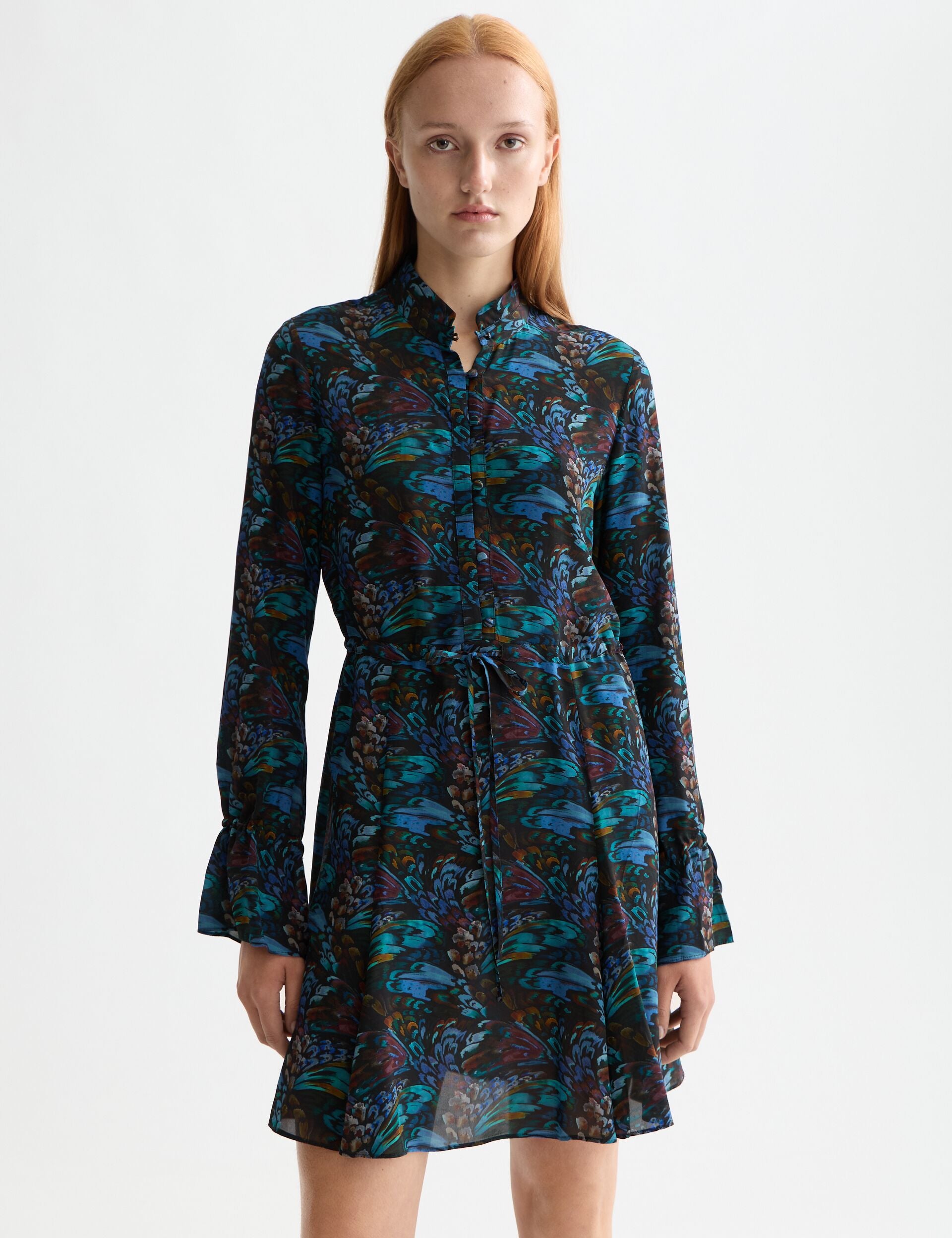 Printed long sleeve mini dress