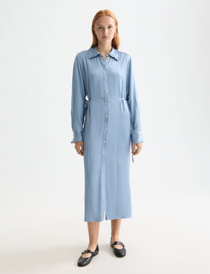 Robe-chemise midi à taille nouée et volants