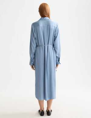 Robe-chemise midi à taille nouée et volants