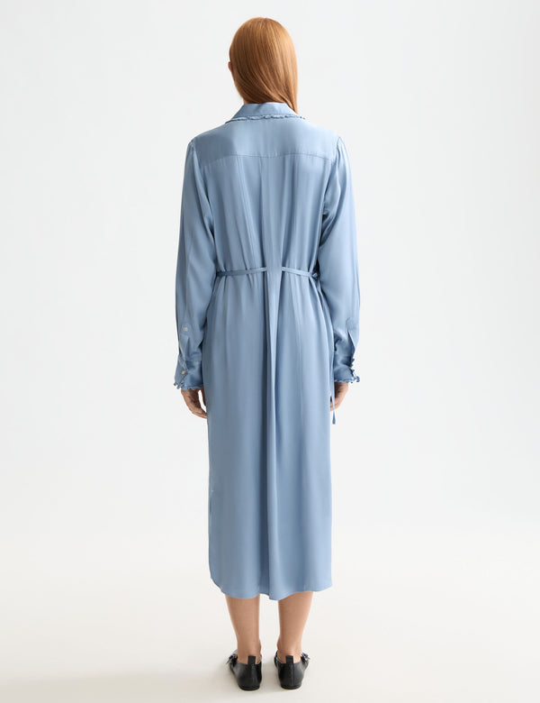 Robe-chemise midi à taille nouée et volants