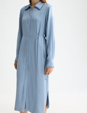 Robe-chemise midi à taille nouée et volants