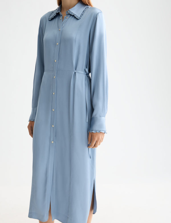 Robe-chemise midi à taille nouée et volants
